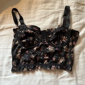 Isabelle’s Cabinet Black Satin Floral Bustier